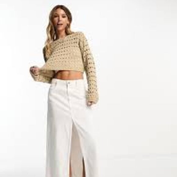 ASOS Pieces Exclusive Open Knit Crochet Sweater Beige Sz XS - Picture 3 of 4